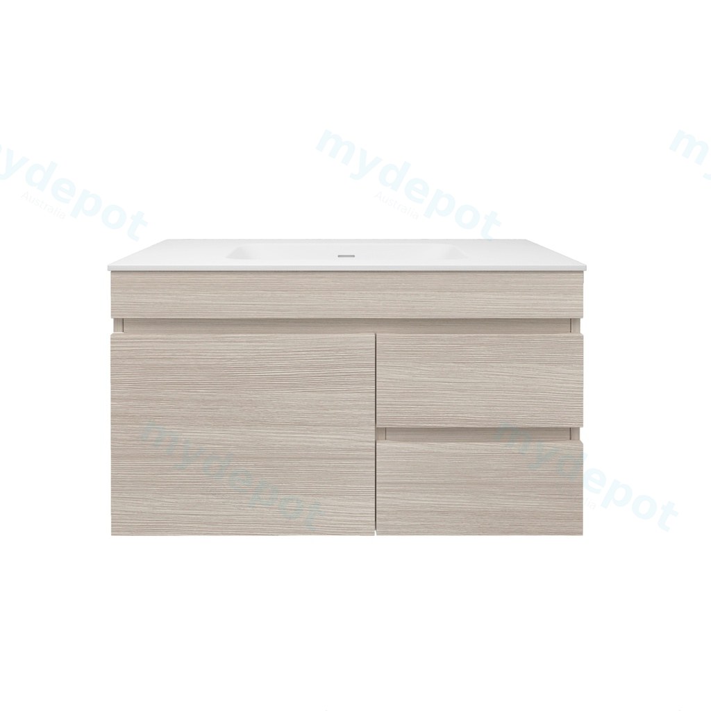 890X455X500mm Camden Mordern Wall Hung Cabinet Coastal Oak,Soft Closing Finger Pull Door,Right Hand Drawers