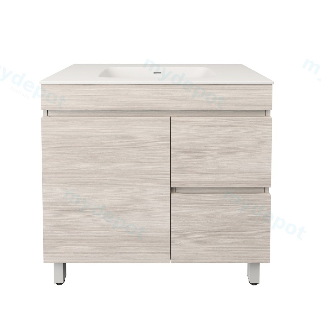 890X455X710mm Camden Modern Free Standing Cabinet Coastal Oak,Soft Closing Finger Pull Door,Right Hand Drawers