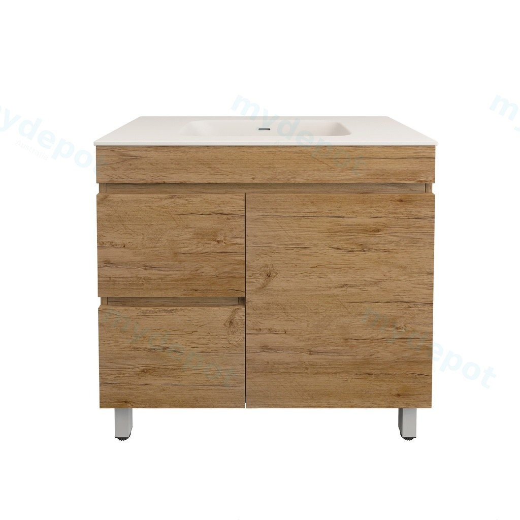 890X455X710mm Camden Modern Free Standing Cabinet Prime Oak,Soft Closing Finger Pull Door,Left Hand Drawers