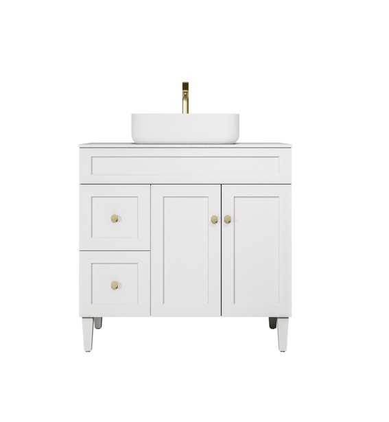 [56490] 890X455X860mm Matte White Harold Federation Free Standing PVC Cabinet,Left Hand Drawers