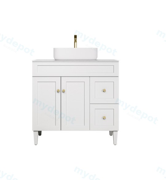 890X455X860mm Matte White Harold Federation Free Standing PVC Cabinet,Right Hand Drawers