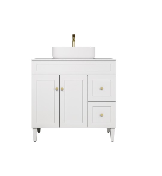 [56491] 890X455X860mm Matte White Harold Federation Free Standing PVC Cabinet,Right Hand Drawers