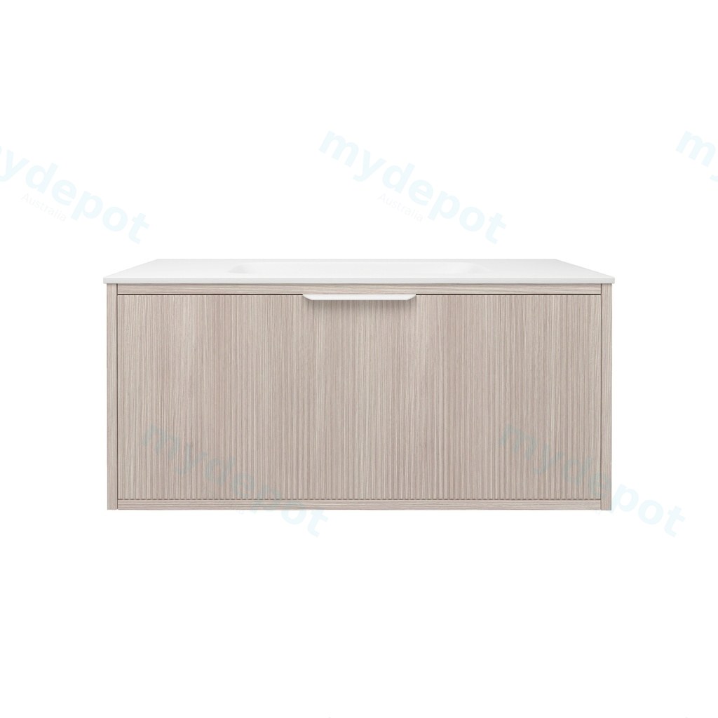 890x455x400mm Kliff Fluted Wood Grain Vanity Coastal Oak Soft Closing Drawer Pull Out With Handle