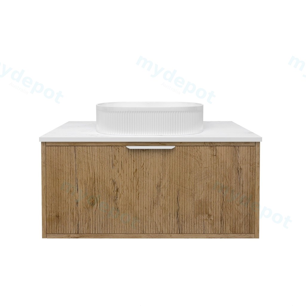 [56660] 890x455x400mm Kliff Fluted Wood Grain Vanity Prime Oak Soft Closing Drawer Pull Out With Handle