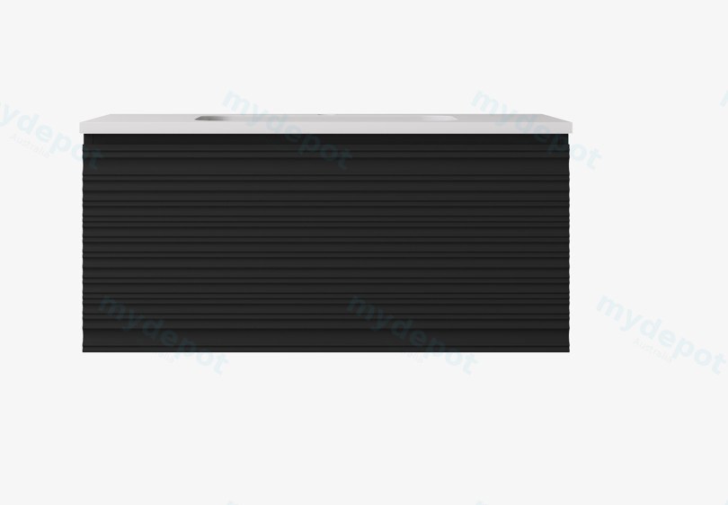 890x455x400mm Matte Black Sedona Modern Fluted Wall Hung PVC Cabinet,Left Hand Drawers