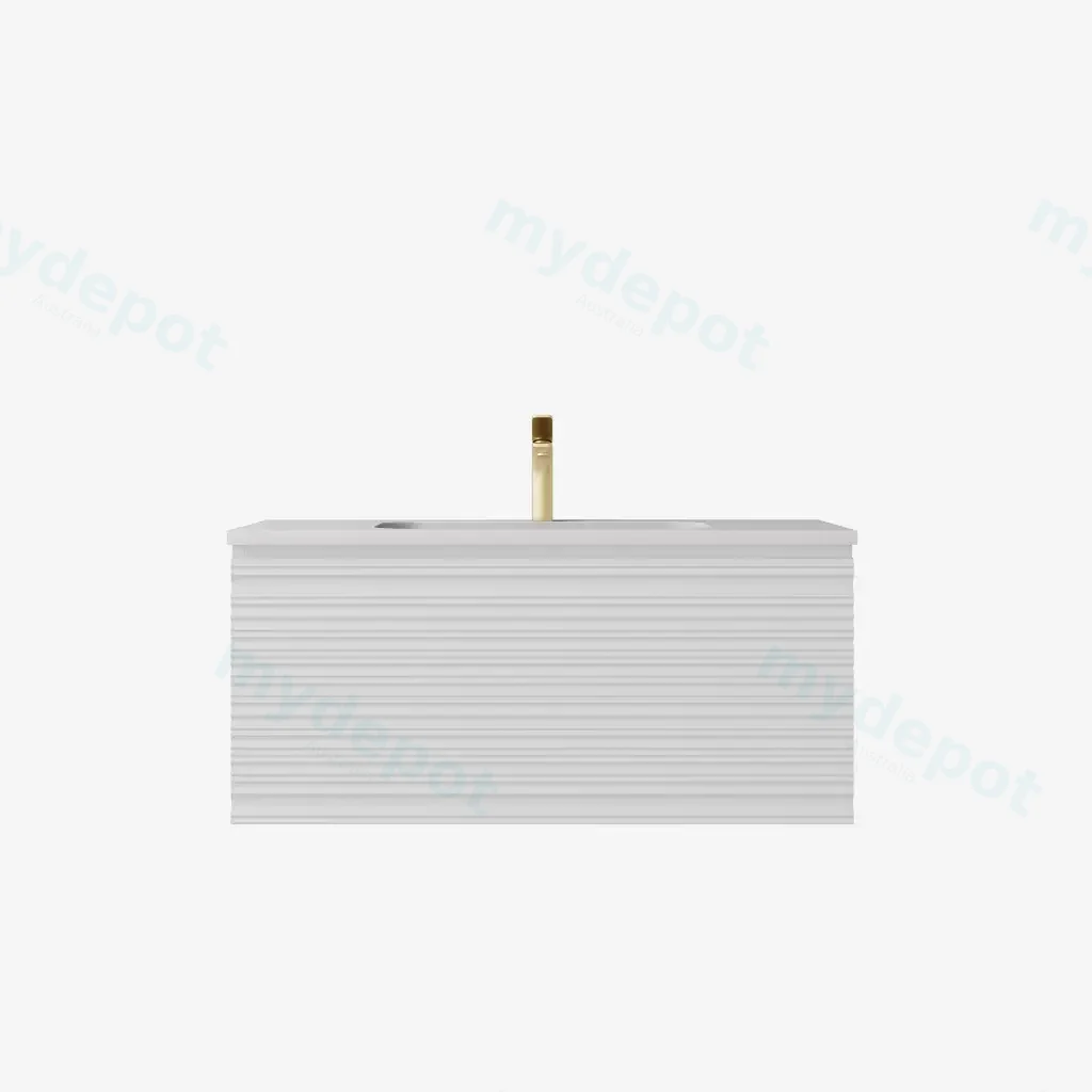 890x455x400mm Matte White Sedona Modern Fluted Wall Hung PVC Cabinet,Left Hand Drawers