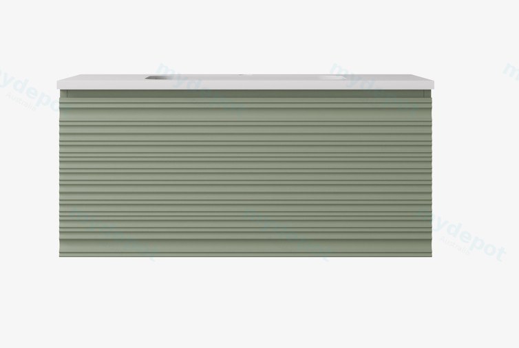 890x455x400mm Olive Green Sedona Modern Fluted Wall Hung PVC Cabinet,Left Hand Drawers