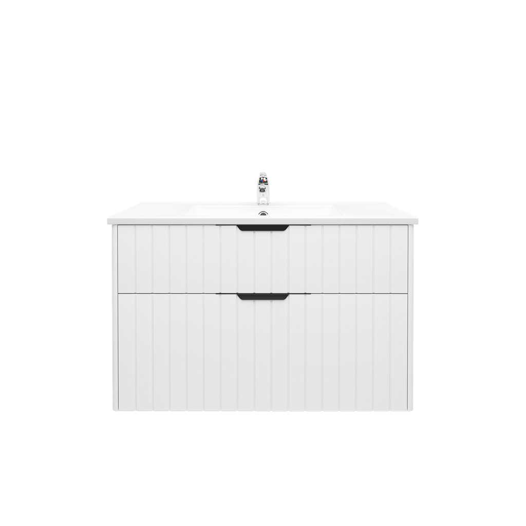 900mm Aria Matte White MDF Two Drawers Wall Hung Bathroom Vanity Cabinet Only With Handle