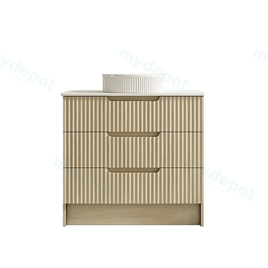 890x455x830 Natural Oak Premium Straight Edge Freestanding vanity With White Stone Top