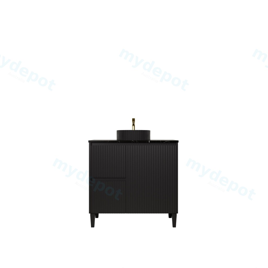 890x455x860mm Matte Black Crete Modern Free Standing Vanity,Left Hand Drawers