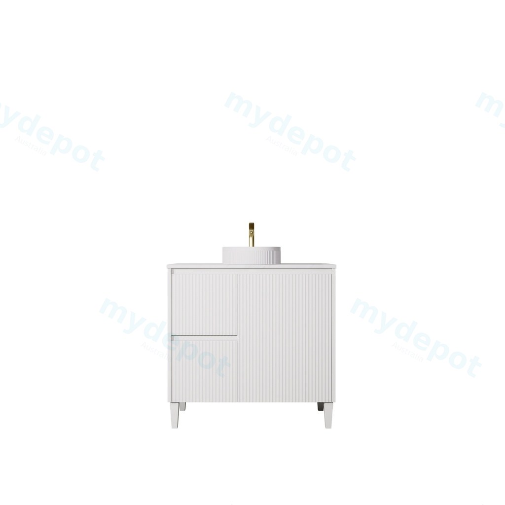 890x455x860mm Matte White Crete Modern Free Standing Vanity,Left Hand Drawers