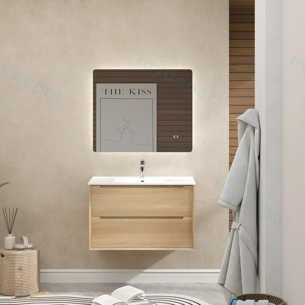 900mm Bell Collection Natural Oak Plywood 2 Drawers Wall Hung Bathroom Vanity Cabinet Only