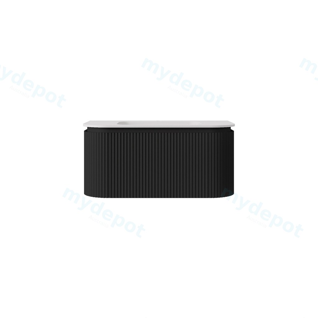 890x495x400mm Matte Black Estella Modern Wall Hung Vanity PVC Cabinet Two Middle Drawer Plus Two Side Drawers