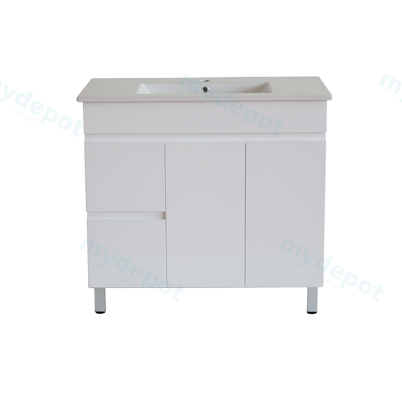900*350*710mm Freestangding Gloss White Slim PVC Vanity Cabinet Only Left Drawer