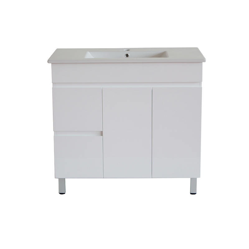 900*350*710mm Freestangding Gloss White Slim PVC Vanity Cabinet Only Left Drawer