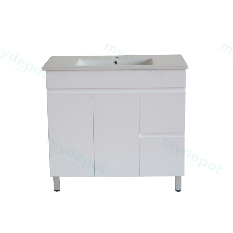 900*350*710mm Freestangding Gloss White Slim PVC Vanity Cabinet Only Right Drawer