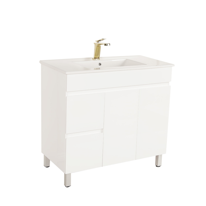 [50533] 900*350*710mm Freestangding Gloss White Slim PVC Vanity Left Drawer With Top 90S