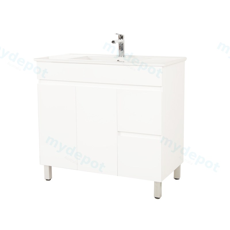[50534] 900*350*710mm Freestangding Gloss White Slim PVC Vanity Right Drawer With Top 90S