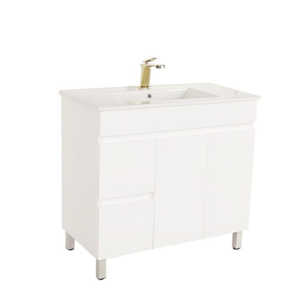 900*450*710mm Freestangding Gloss White PVC Vanity Cabinet Only Left Drawer