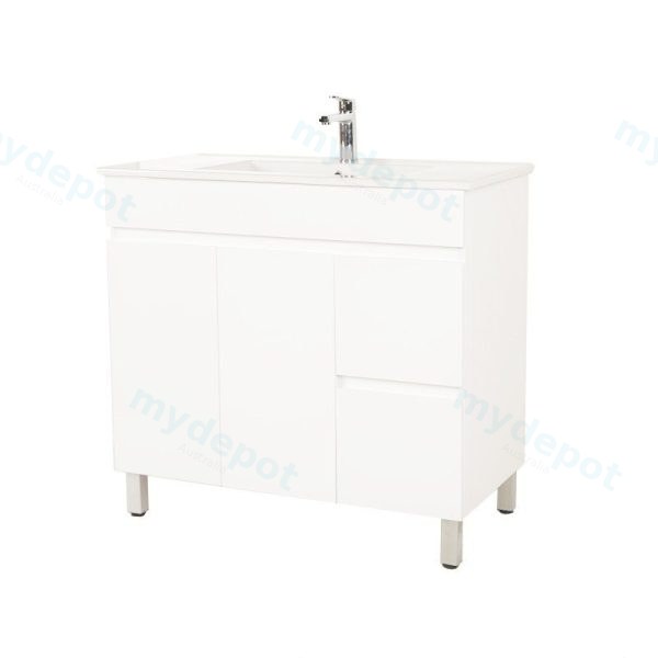 900*450*710mm Freestangding Gloss White PVC Vanity Cabinet Only Right Drawer