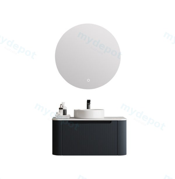 900*460*400mm Matt Black Round Edge Grooved Wall Hung Vanity Cabinet Only Soft Closed Single Drawer