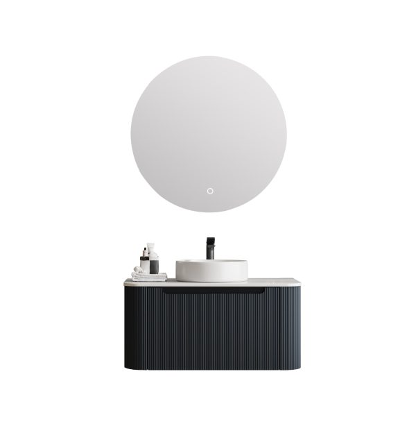 [50426] 900*460*400mm Matt Black Round Edge Grooved Wall Hung Vanity Cabinet Only Soft Closed Single Drawer