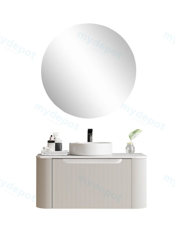 900*460*400mm Matt White Round Edge Grooved Wall Hung Vanity Cabinet Only Soft Closed Single Drawer