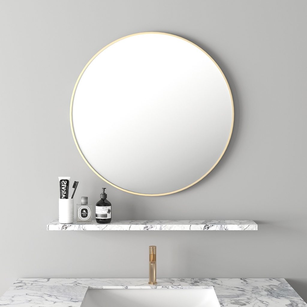 900*900*30mm Brushed Gold Aluminum Framed Round Mirror
