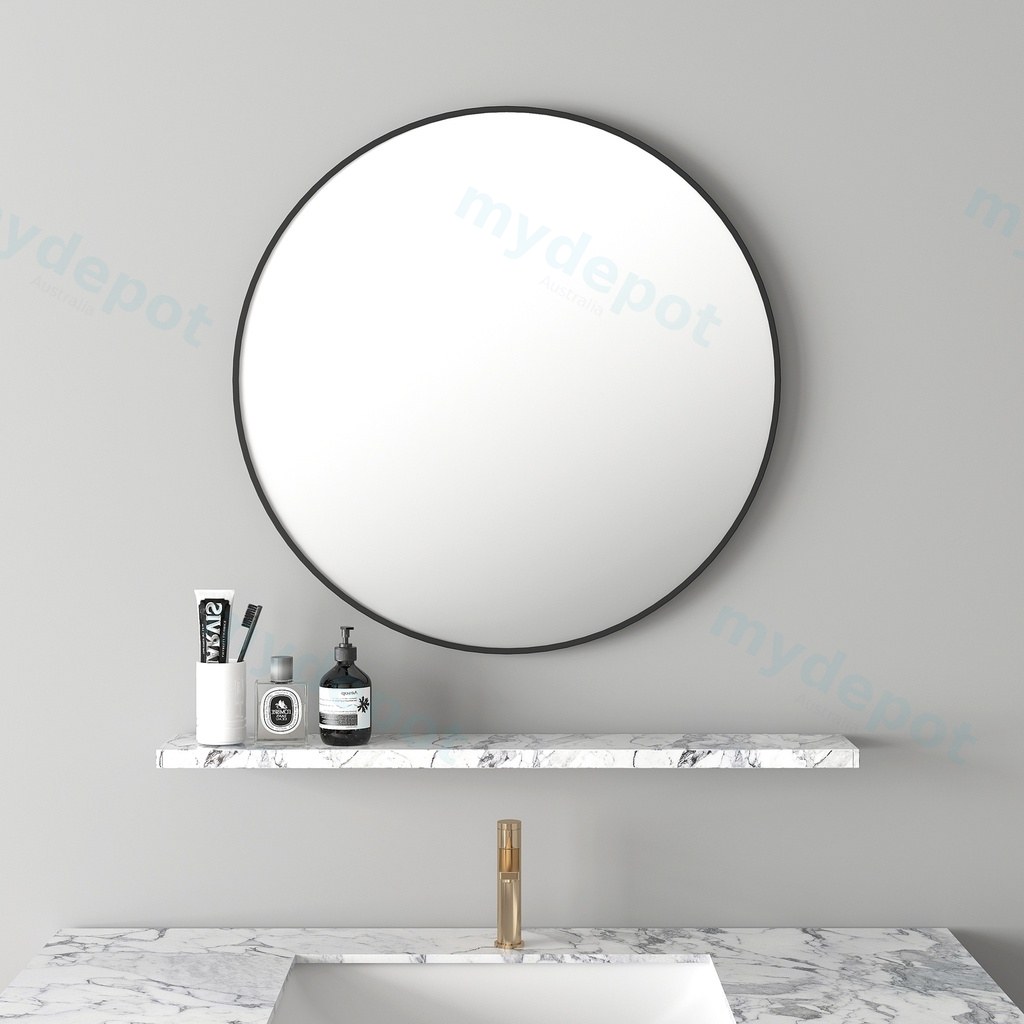 900*900*30mm Matt Black Aluminum Framed Round Mirror
