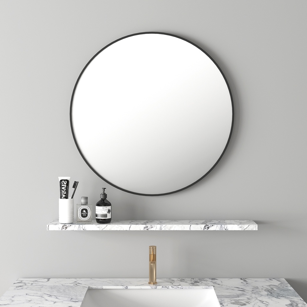 [50236] 900*900*30mm Matt Black Aluminum Framed Round Mirror