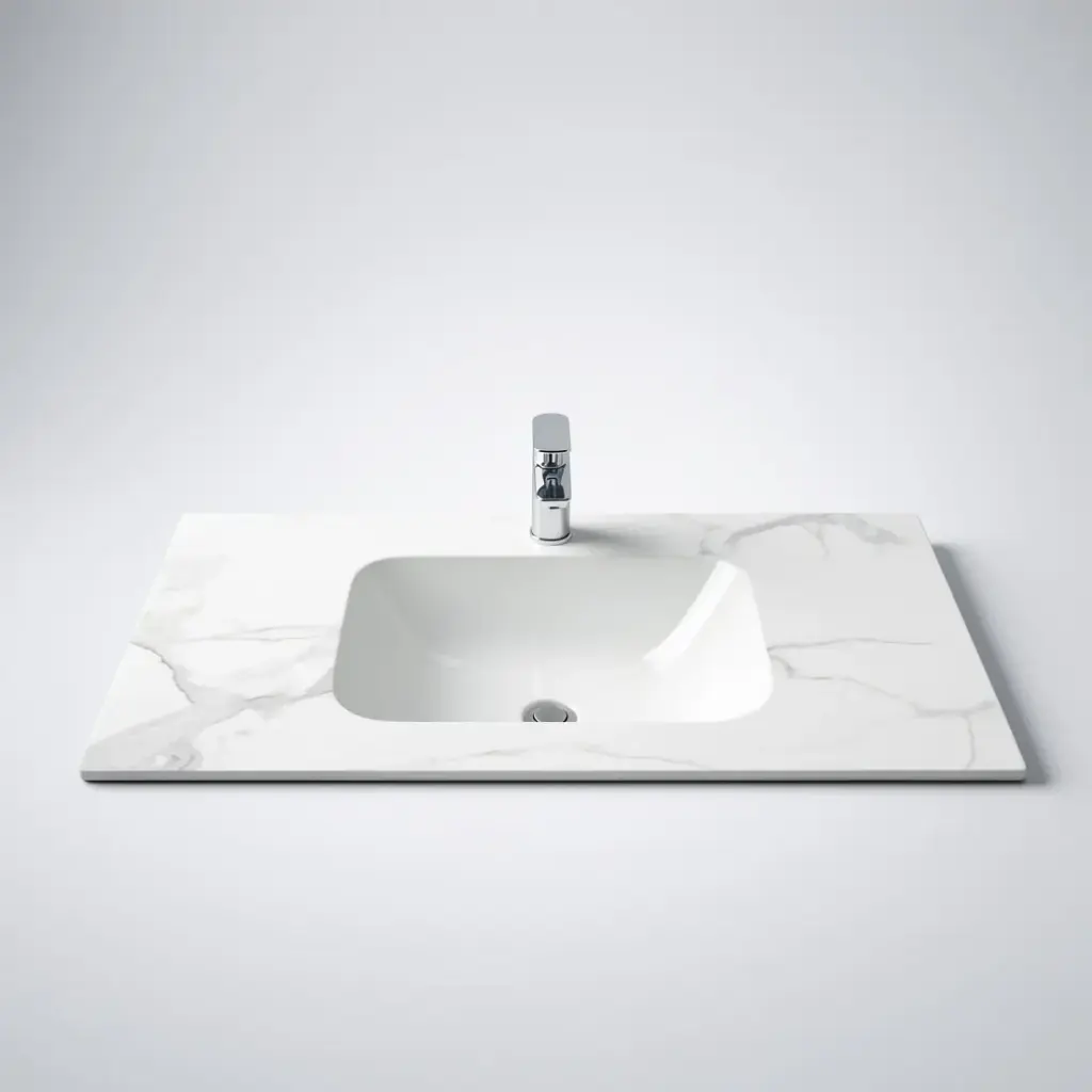 [90201/UMST9046-WM] 900L*460D*180Hmm White Marble Look Sintered Stone Top With Undermount Basin