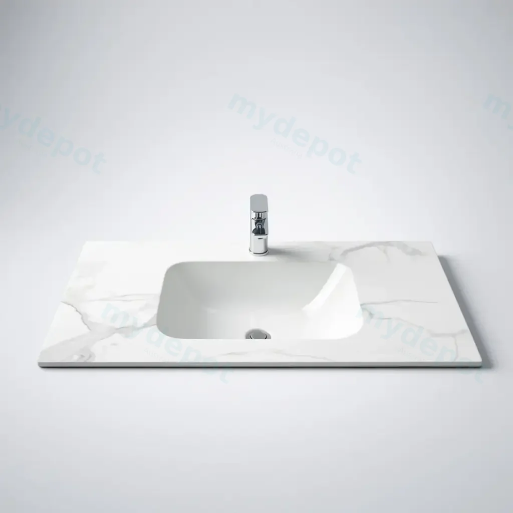 900Lx460Dx180Hmm White Marble Look Sintered Stone Top With Undermount Basin