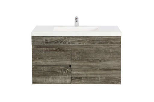 900mm Dark Grey MDF Wall Hung Bathroom Vanity Cabinet Only Right Drawer PVC Vacuum Filmed