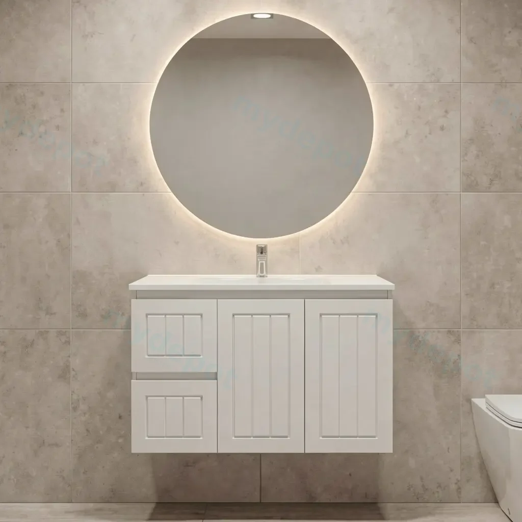 900Lx550Hx460Dmm Amber Matte White 2PAC MDF 2L/DW 2R/DR Wall Hung Vanity