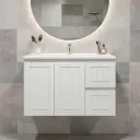 900Lx550Hx460Dmm Amber Matte White 2PAC MDF 2R/DW 2L/DR Wall Hung Vanity