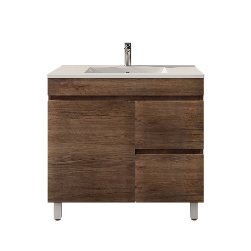 900mm Dark Oak MDF Freestanding Bathroom Vanity Cabinet Only Left Drawer PVC Vacuum Filmed