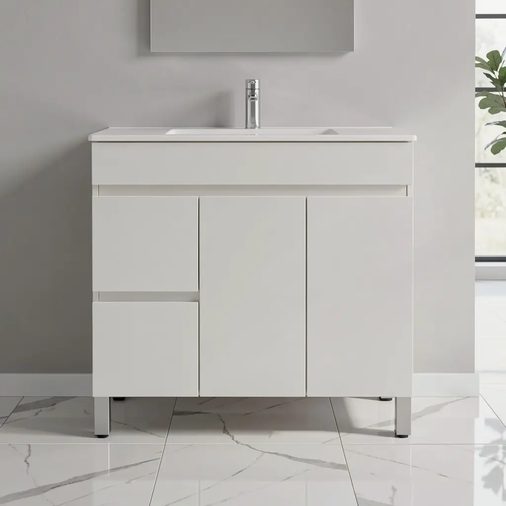 [91018/M94LL] 900Lx830Hx450Dmm Gloss White 2PAC MDF 2L/DW 2R/DR Freestanding Vanity