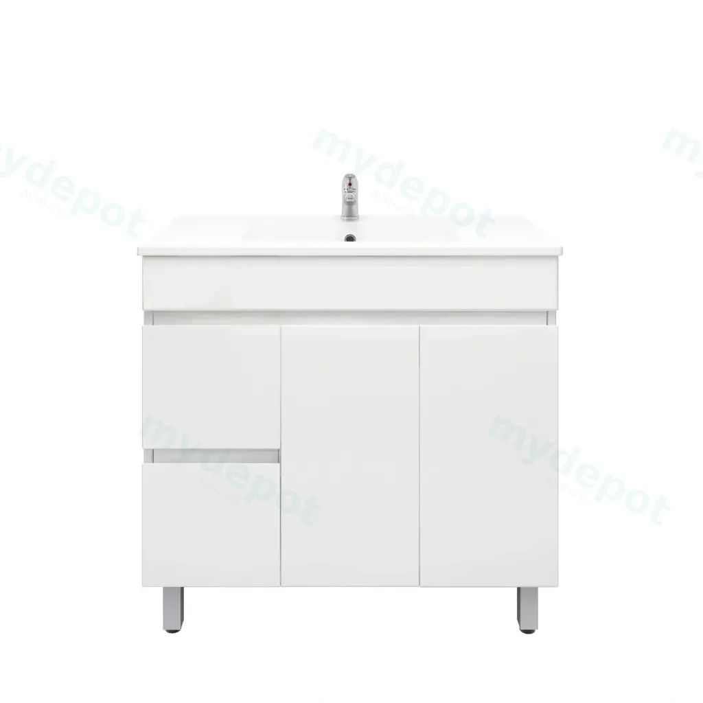 [92018/PVC94LL] 900mm Freestanding Bathroom Vanity Cabinet Only PVC Left Drawer Gloss White