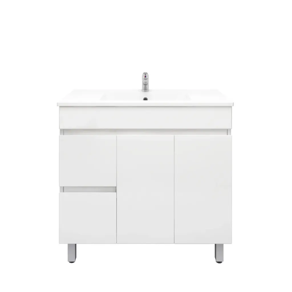 900mm Freestanding Bathroom Vanity Cabinet PVC Left Drawer Gloss White