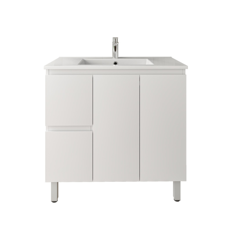 900mm Freestanding Bathroom Vanity Cabinet PVC Left Drawer Gloss White
