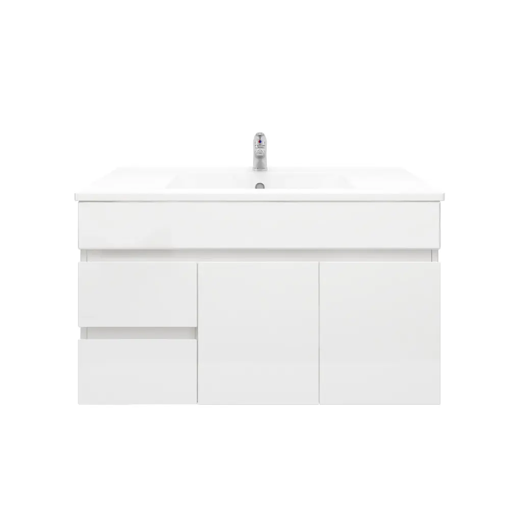 [92020/PVC94WL] 900mm Wall Hung Bathroom Vanity Cabinet Only PVC Left Drawer Gloss White