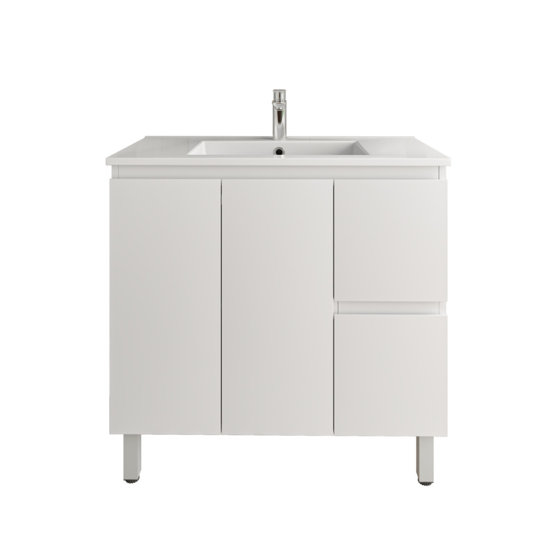 900mm Freestanding Bathroom Vanity Cabinet Only PVC Right Drawer Gloss White