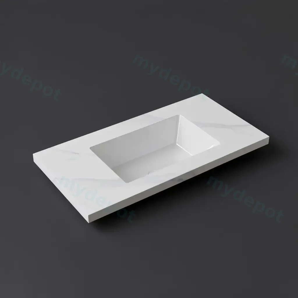 900x460x190mm Carrara White Sintered Stone Seamlessjoined With Fine Ceramic Basin Single Bowl No Tap Hole