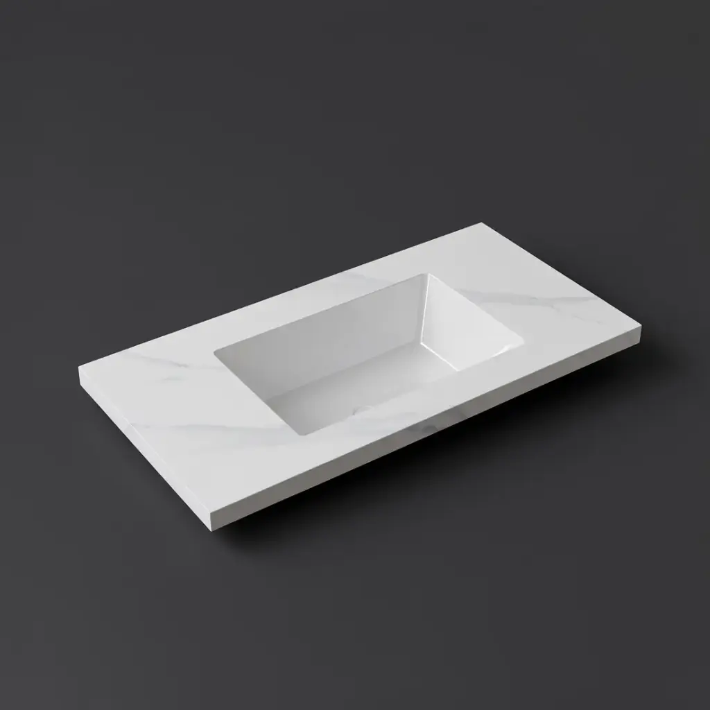 [56768] 900x460x190mm Carrara White Sintered Stone Seamlessjoined With Fine Ceramic Basin Single Bowl No Tap Hole