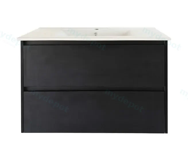 900x460x560mm Hera Black Oak Wall Hung MDF Vanity With Ceramic TOP Two Soft Closing Drawers