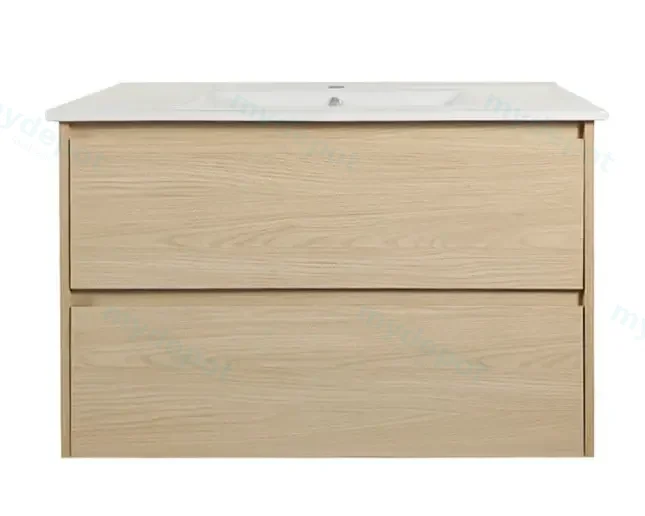 900x460x560mm Hera Tas Oak Wall Hung MDF Vanity With Single Bowl Ceramic TOP Two Soft Closing Drawers