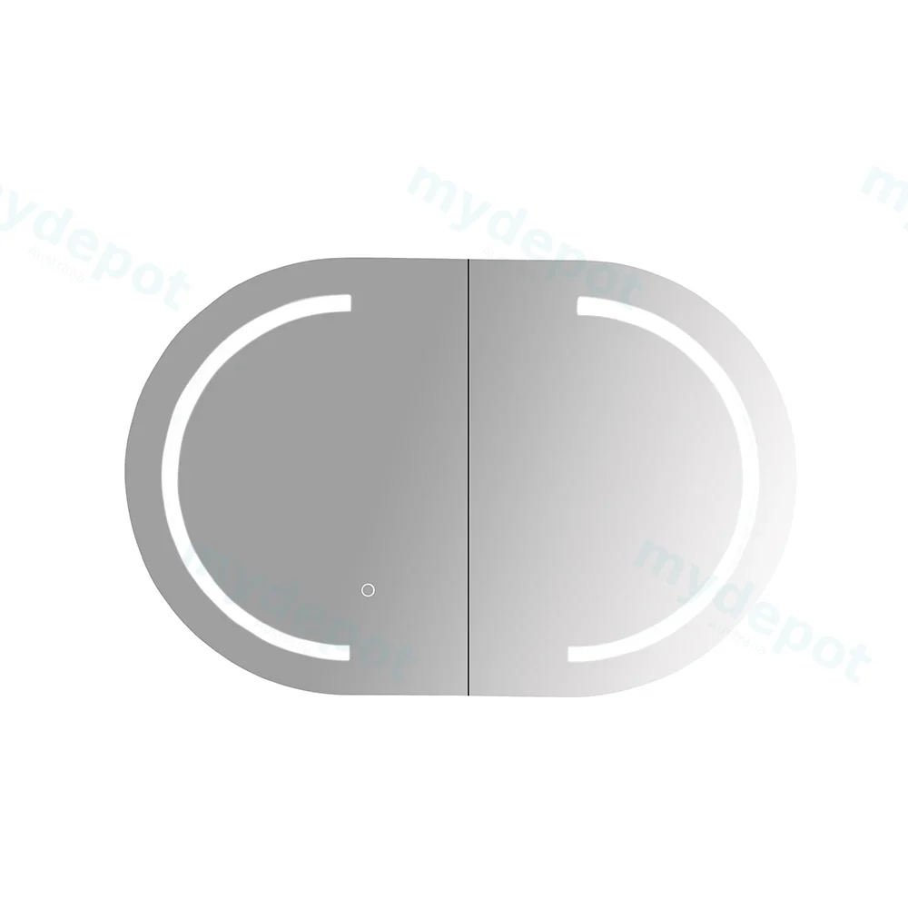 900x600x160mm Matt White Athena LED Oval PVC Shaving Cabinet Two Doors