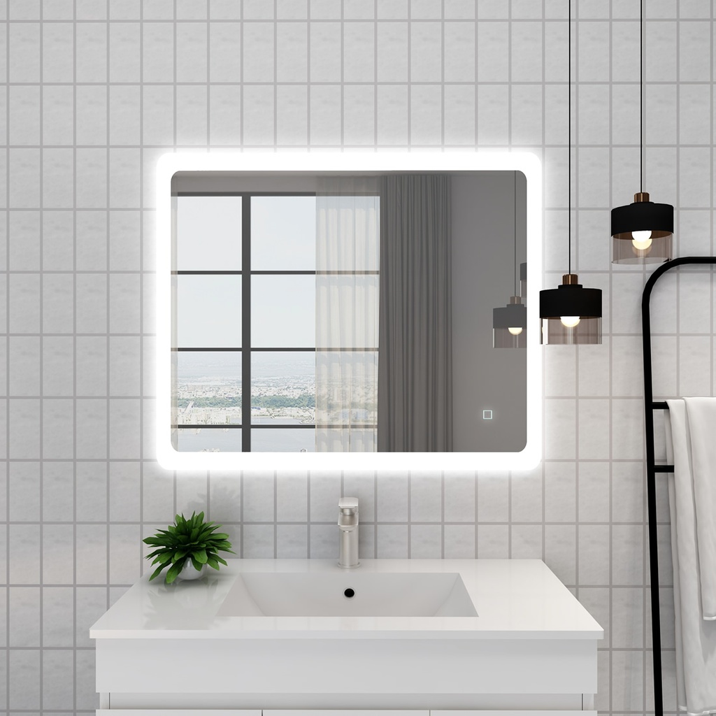 [86113/UL9075ARM] 900x750mm Curved Rim Rectangle 3 Color Frontlit LED Mirror With Touch Sensor Switch