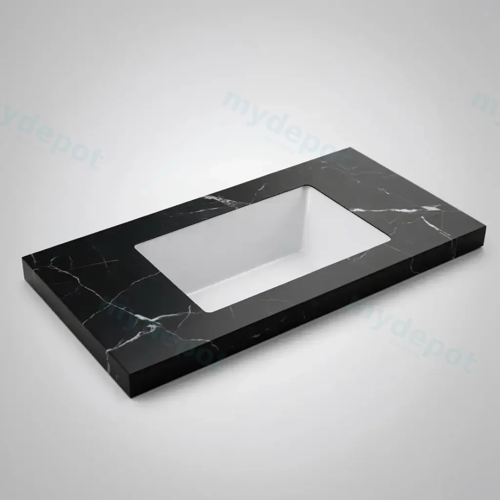 905X465X50mm Calacatta Night Black Sintered Stone Semless Joined With Fine Ceramic Basin Stone Single Bowl,No Tap Hole