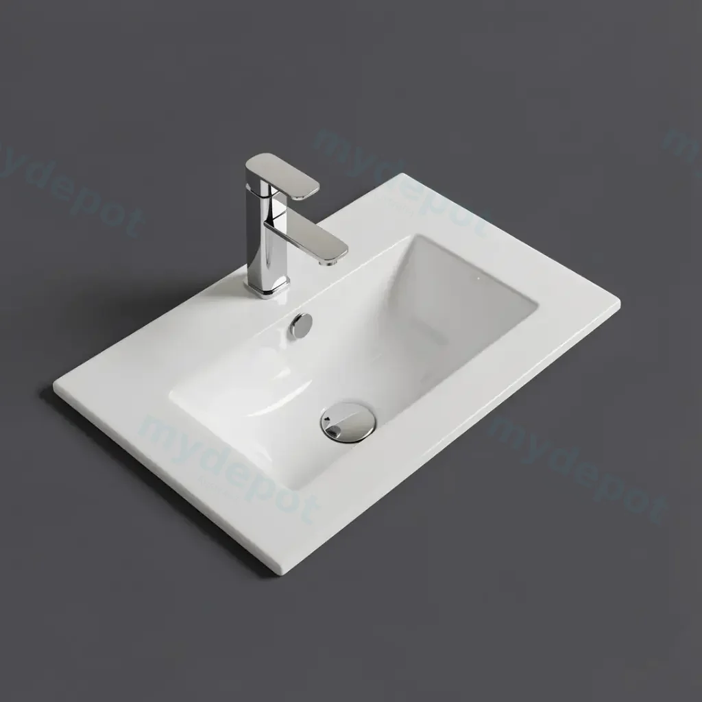 915*365*165mm Gloss White Crete Fine Ceramic Slim Counter Top One Tap Hole Overflow,32mm Waste